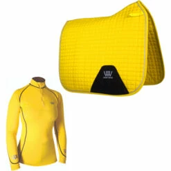 2022 Woof Wear Womens Performance Riding Shirt & Woof Wear Dressage Saddle Cloth Bundle - Sunshine Yellow Colour Sunshine Yellow