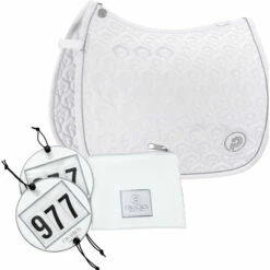 2023 Eskadron Highgloss Peacock Saddle Cloth & Round Bridle Number Holder Bundle PSNH23 - White