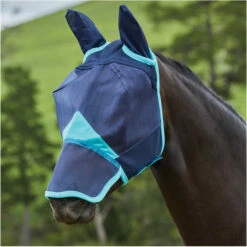 Weatherbeeta Comfitec Fine Mesh Mask With Ears & Nose - Navy / Turquoise Colour Navy/Turquoise
